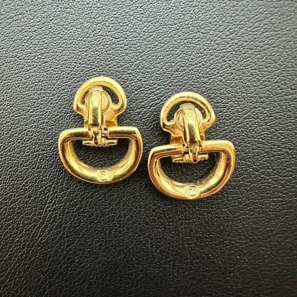 Signed Swarovski Golt tone Pave Crystal Set Door Knocker Clip on Earrings - Picture 5 of 6